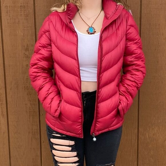🍄 Calvin Klein Packable Lightweight Red Puffer Coat - Picture 1 of 8